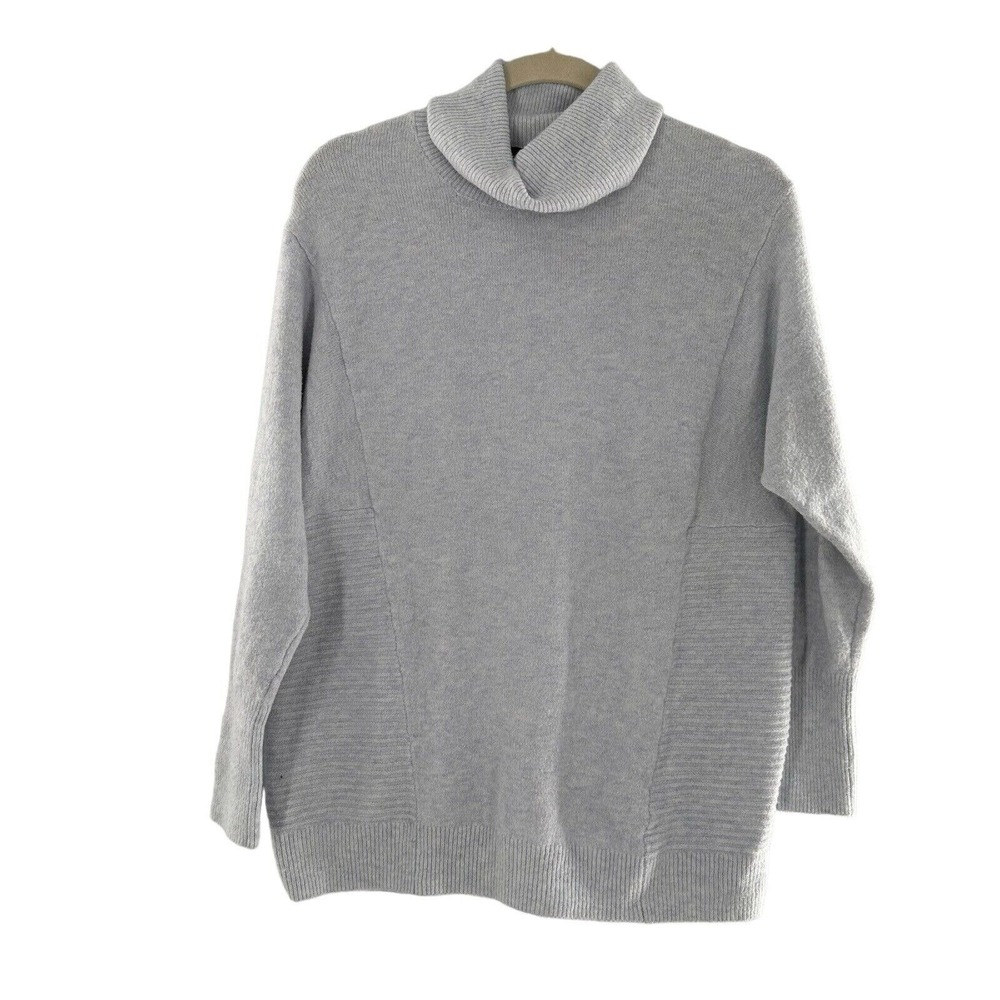Tahari Womens Gray Turtleneck Sweater Small Cotton Blend Ribbed Hem Cowl Neck c